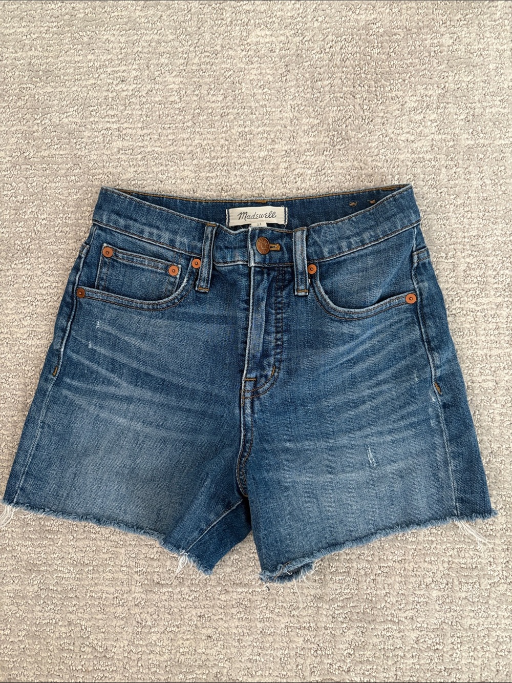 Madewell Raw-Hem High-Rise Denim Shorts — Blue Wash